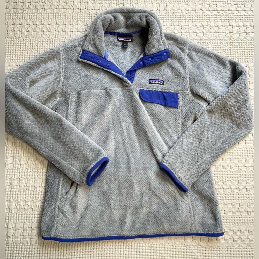 Womens Patagonia Re-Tool‎ Snap-T Fleece Pullover Sweater Gray Blue Large